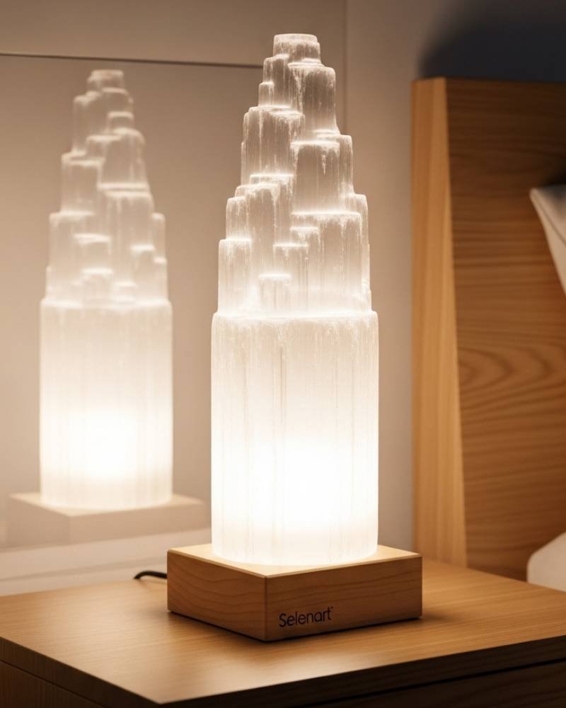 Lampe en sélénite artisanale du Moyen Atlas