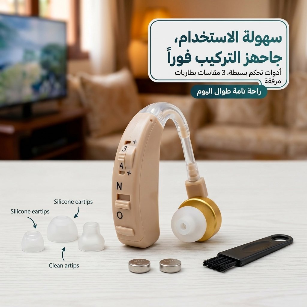 محتويات العلبة ومستلزمات جهاز السمع